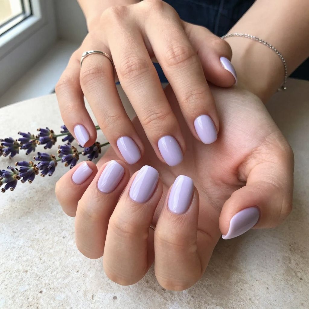 Pale Lavender Short Round Nails