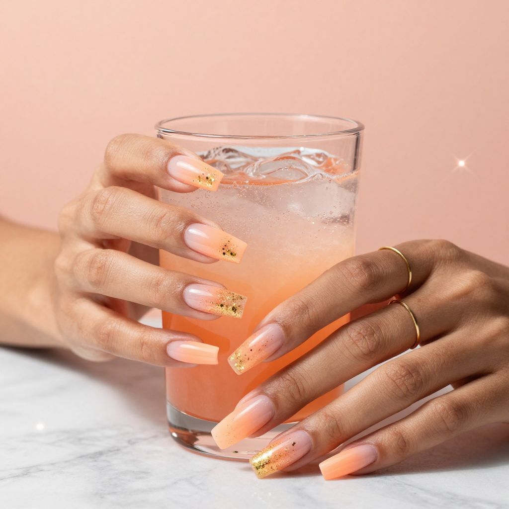 Peach Fizz Glitter Fade spring acrylic nails