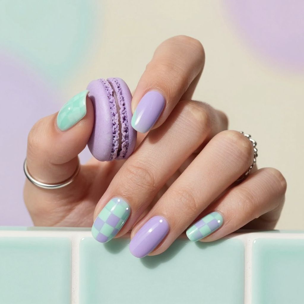 Pastel Checkerboard Pop spring acrylic nails