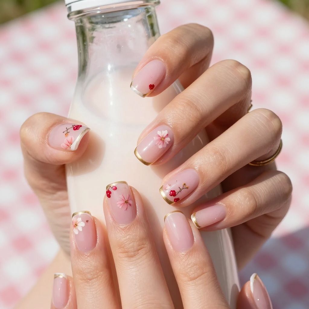 Strawberry Milk Bath spring acrylic nails