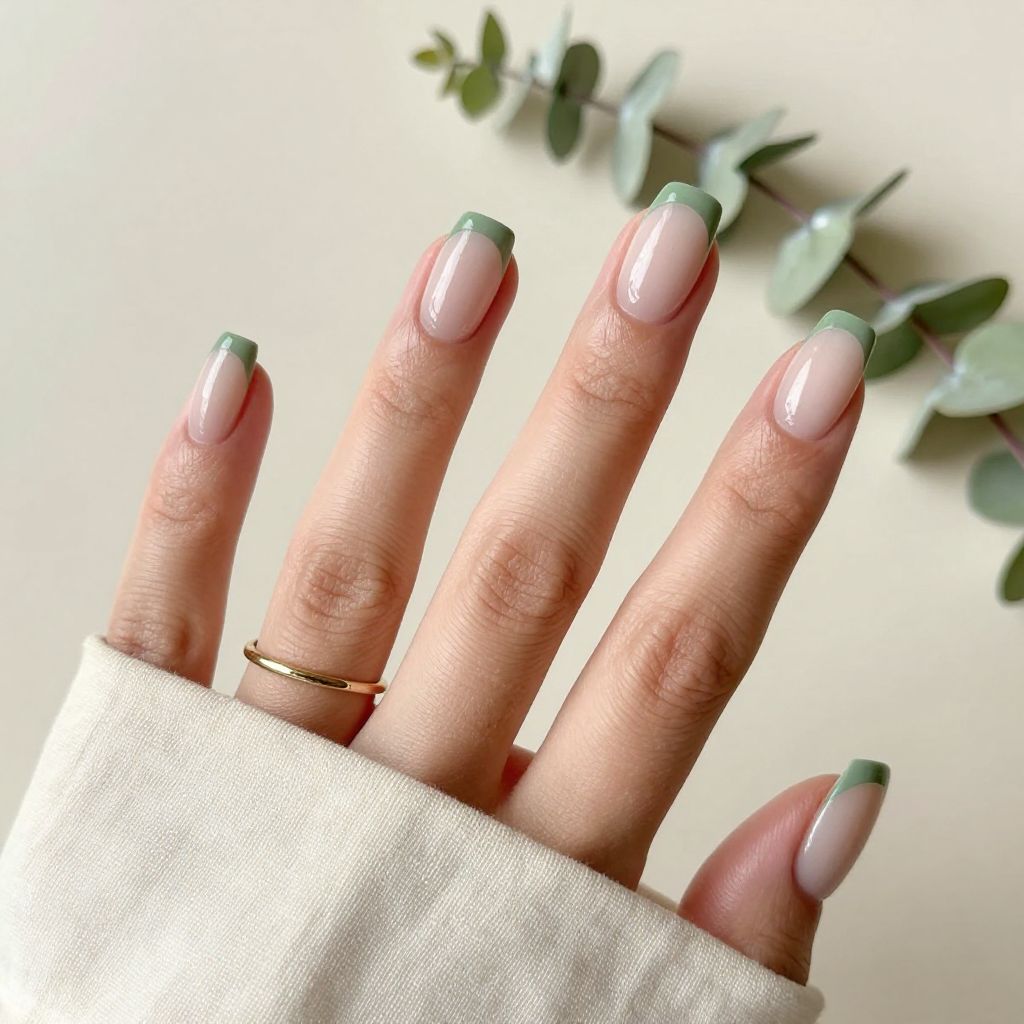 Sage Micro French spring acrylic nails