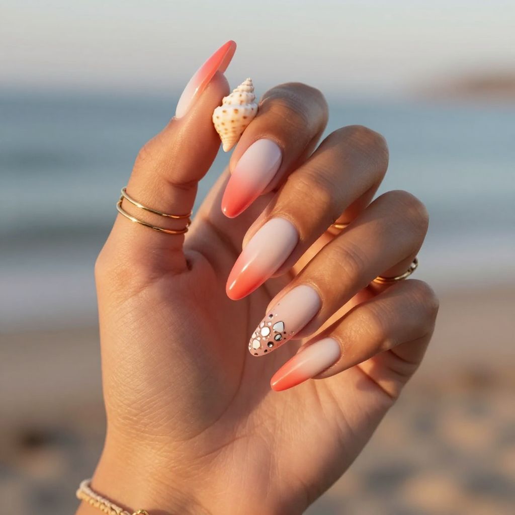 Coral Reef Ombre spring acrylic nails