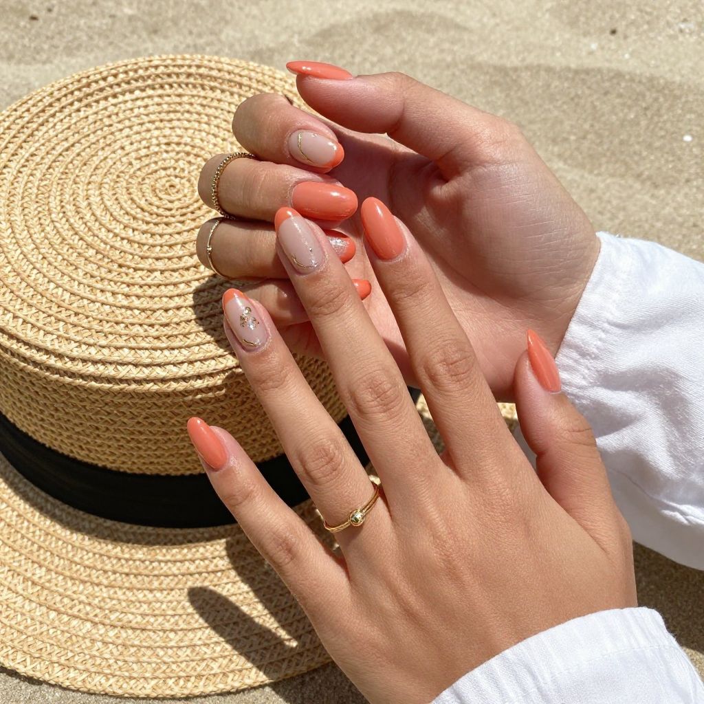 Soft Coral Almond Nails