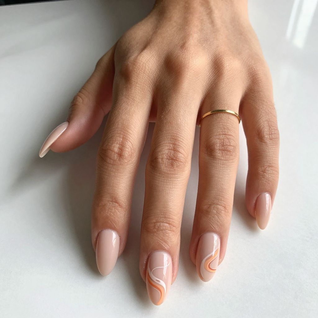 Peach and Nude Swirl Nails
