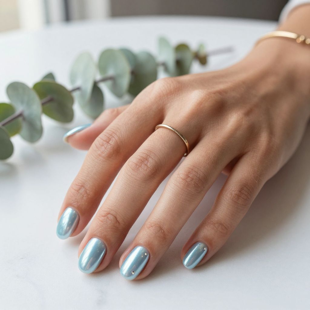 Baby Blue Pearl Nails