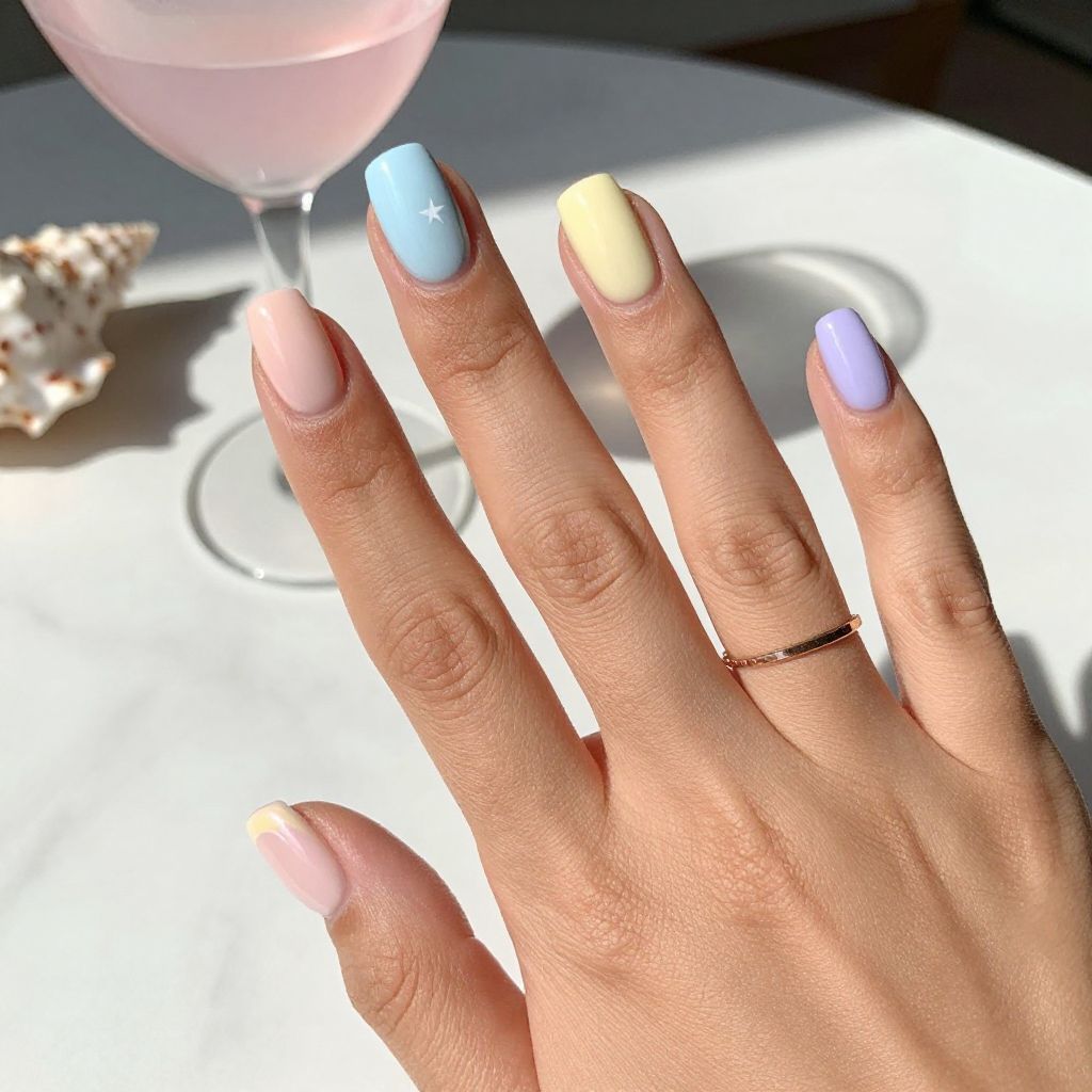 Pastel Rainbow Short Nails