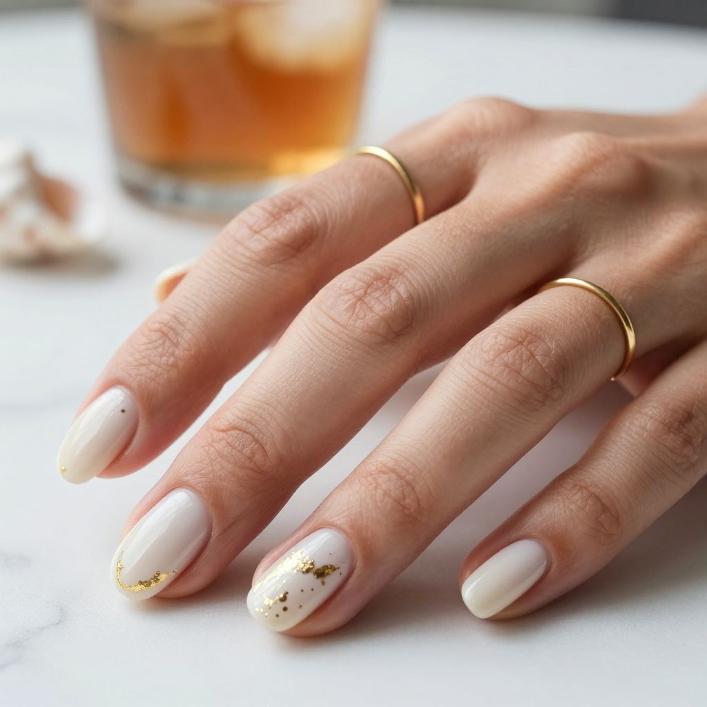 White Linen Nails with Gold Foil