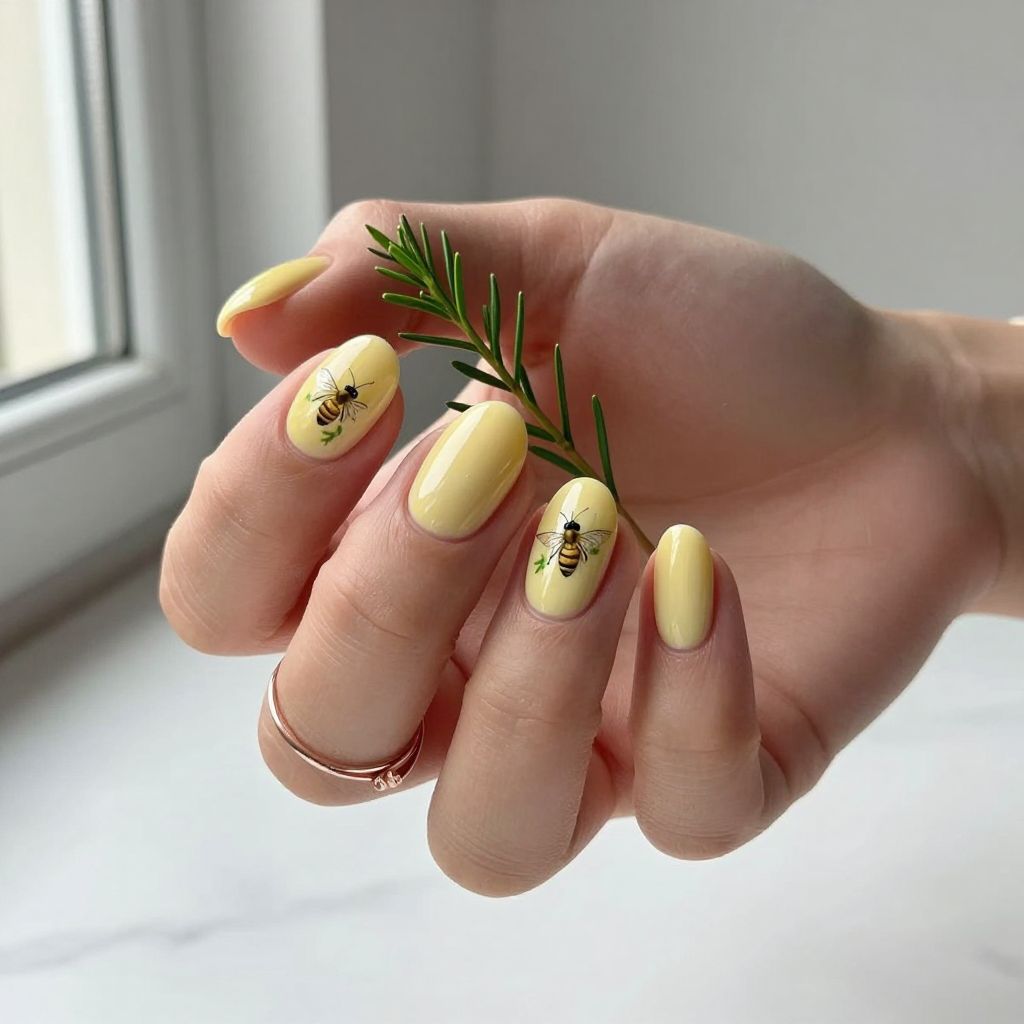 Pale Yellow with Tiny Hand Painted Bees