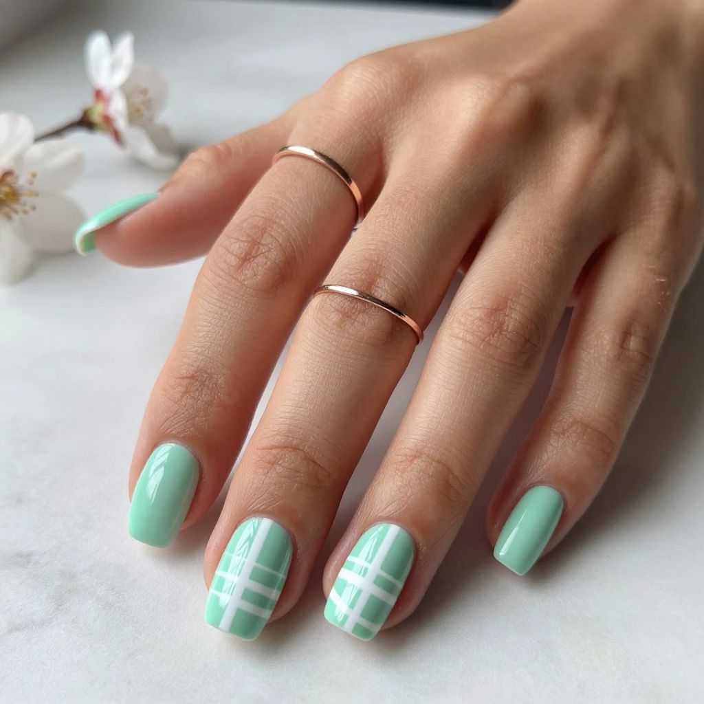 Mint Green with White Striped Design