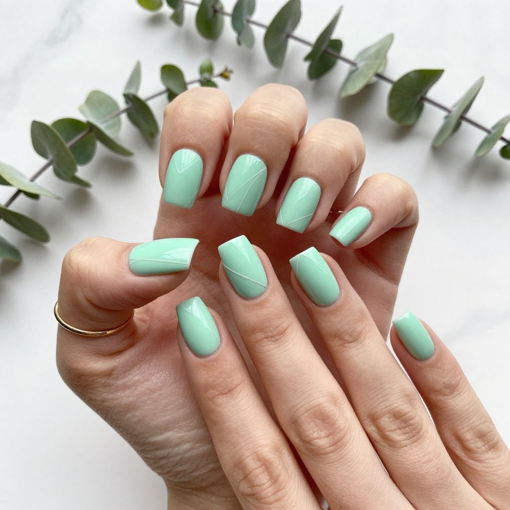 Mint Green Minimalist Nails with Negative Space