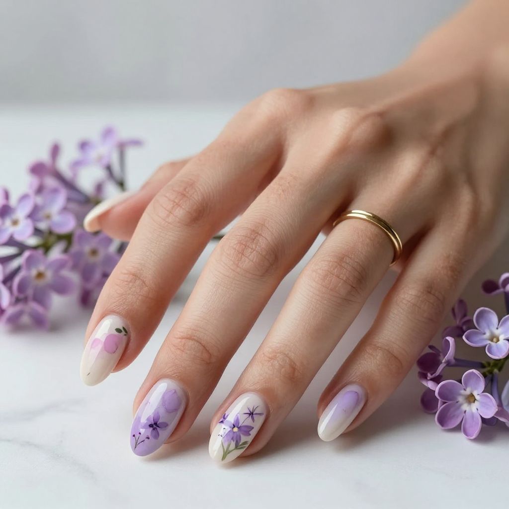 Lavender Watercolor Floral Nails