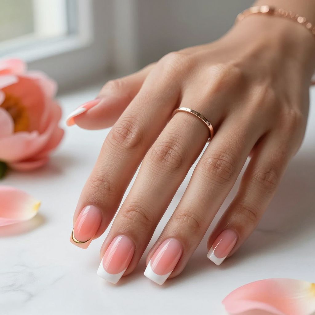 Coral Pink Ombre with White Tips