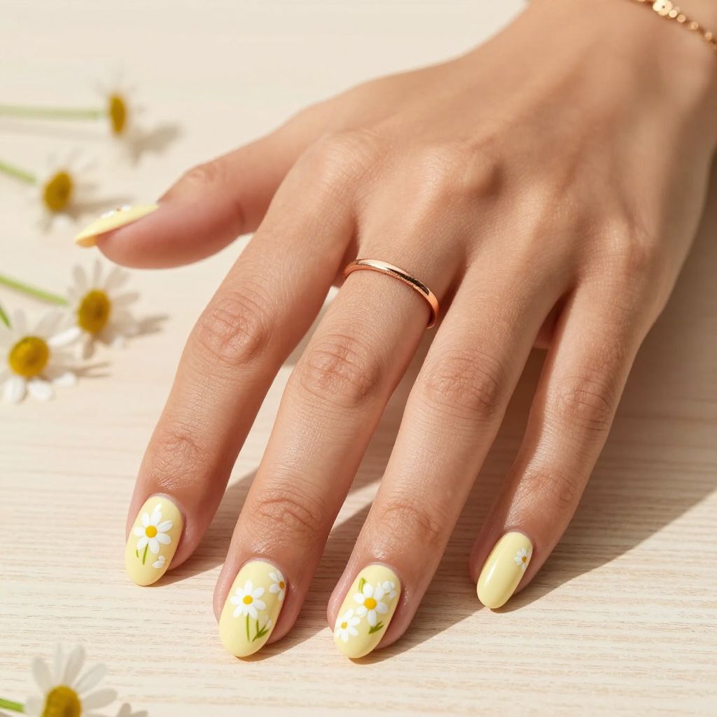 Soft Yellow Daisy Nails