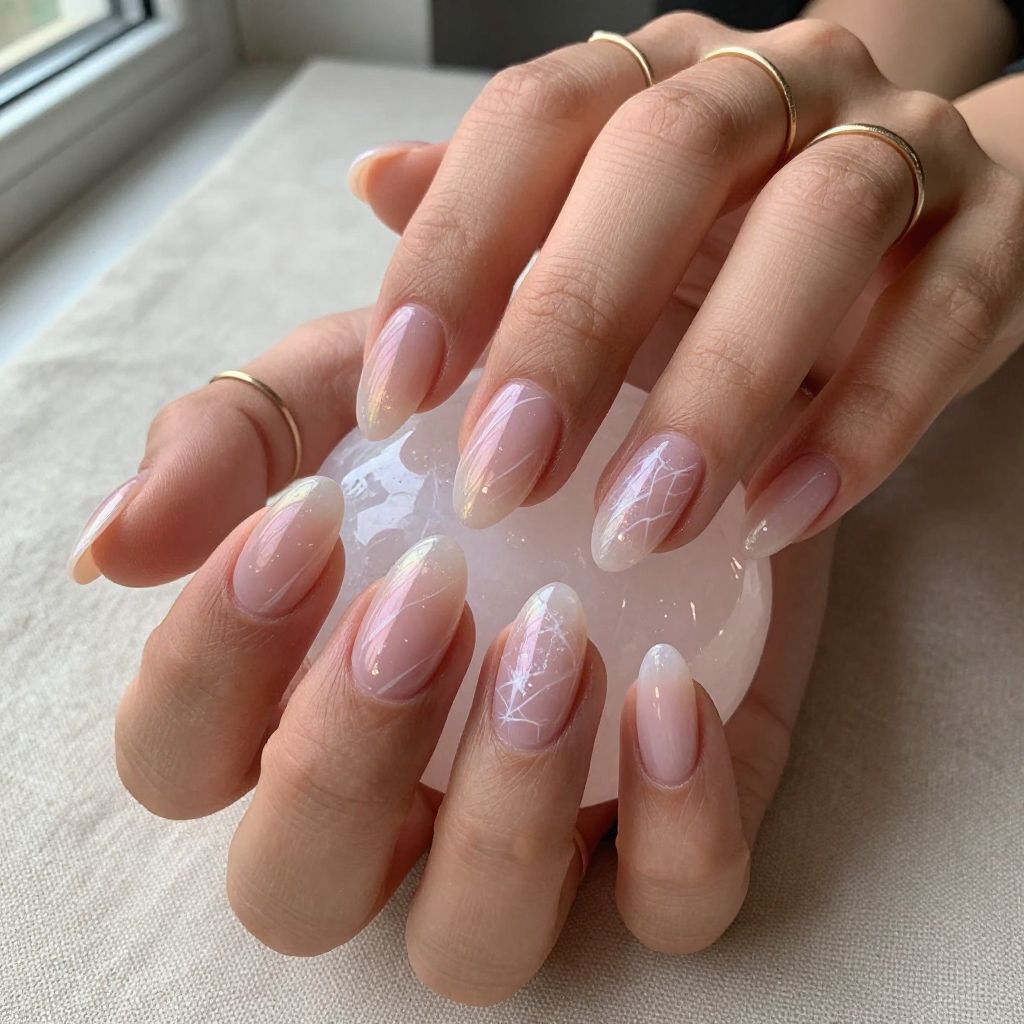 Dewy rose quartz nails