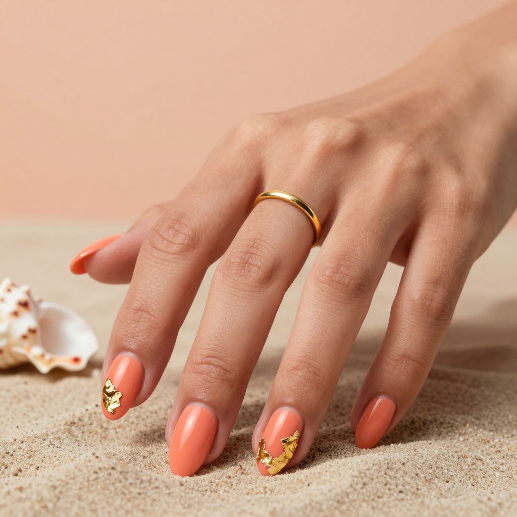Coral sunset foil nails