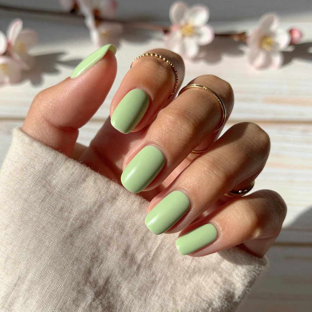 Pistachio matte spring nails