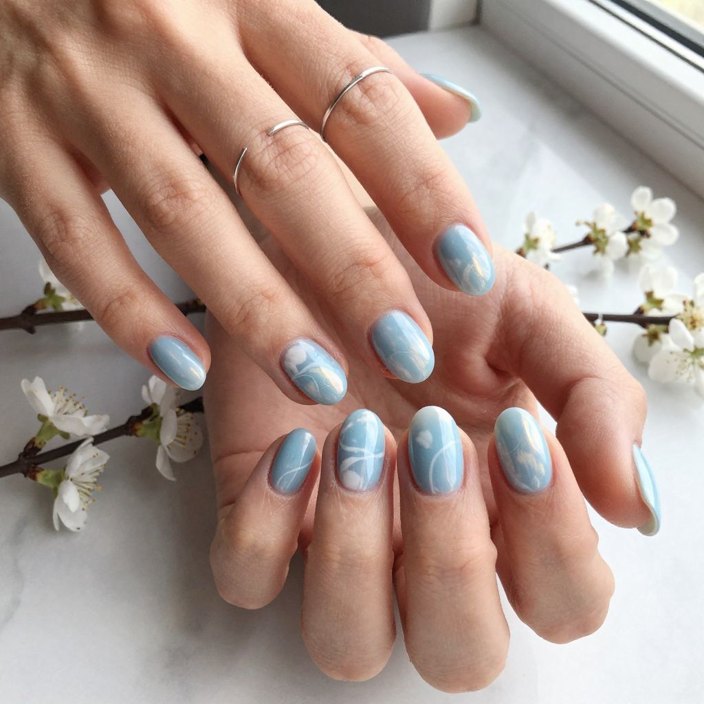 Pale Blue Cloud Nails