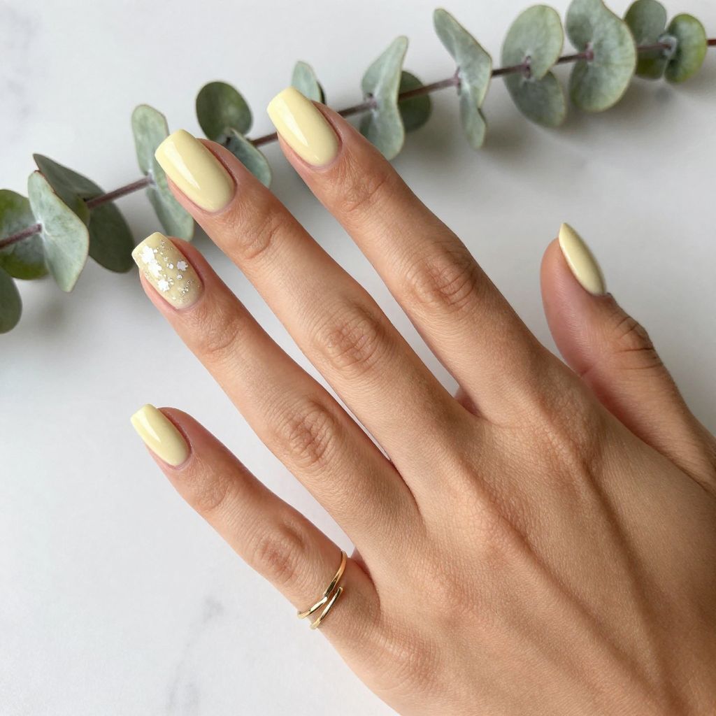 Lemon Cream Square Nails