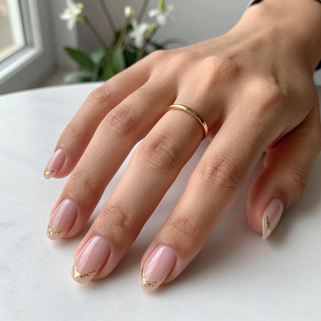 Blush Pink Nails With Gold Foil