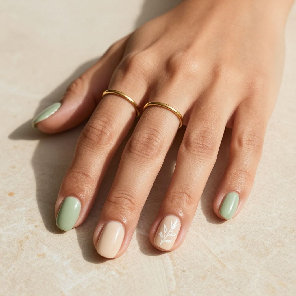 Sage Green Short Oval Nails