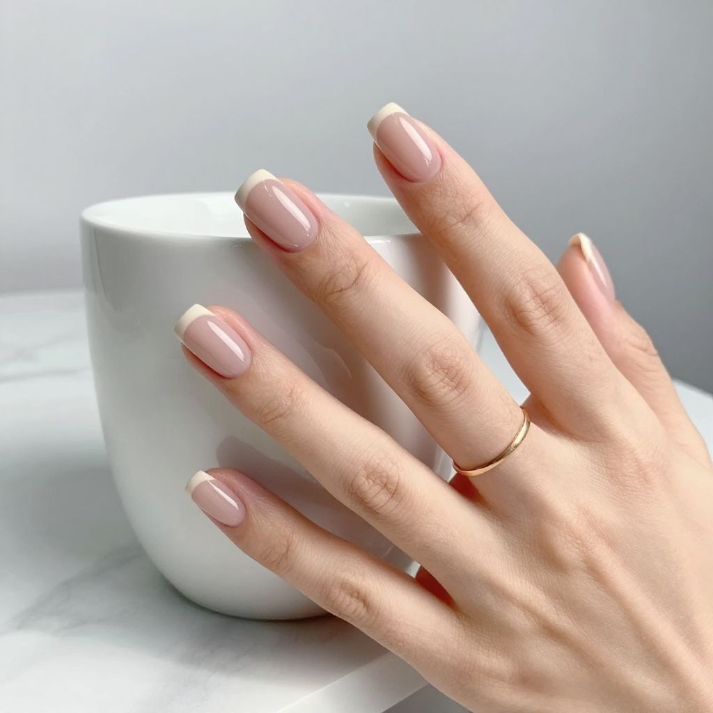 Soft Neutral Gloss square acrylic nail idea
