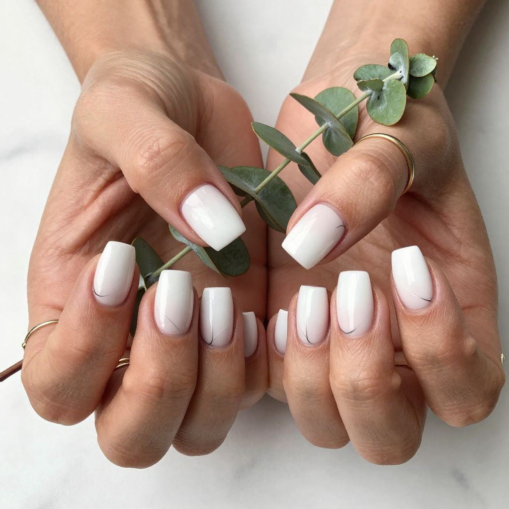 White Nails With Negative Space square acrylic nail idea
