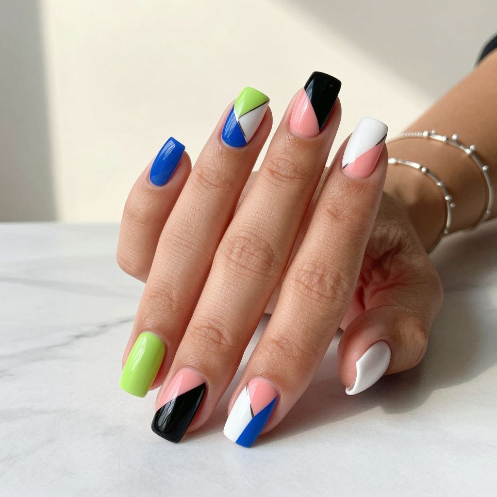 Bold Color Block Squares square acrylic nail idea