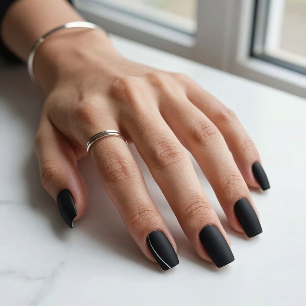 Matte Black Statement Nails square acrylic nail idea