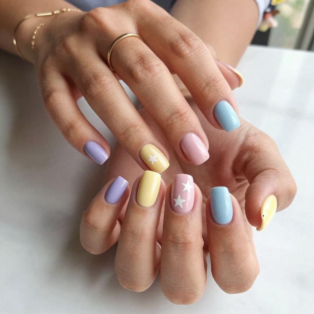 Pastel Mix With Gloss square acrylic nail idea
