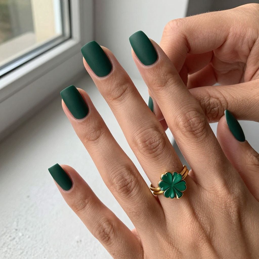 Dark Green Matte Nails