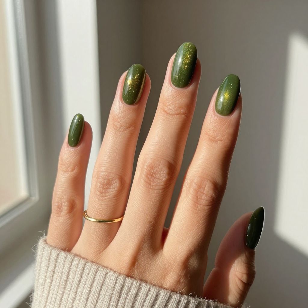 Olive Green Velvet Nails