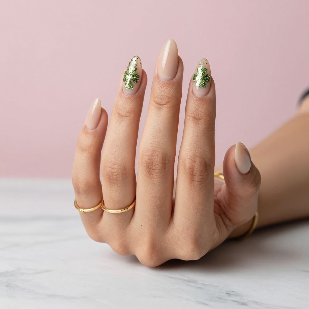 Glitter Clover Accent Nails