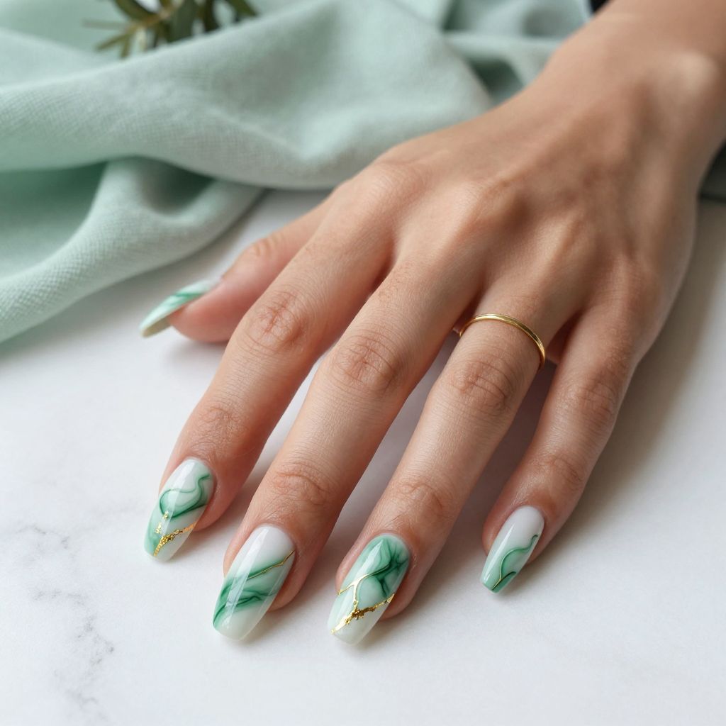 Green Marble Coffin Nails