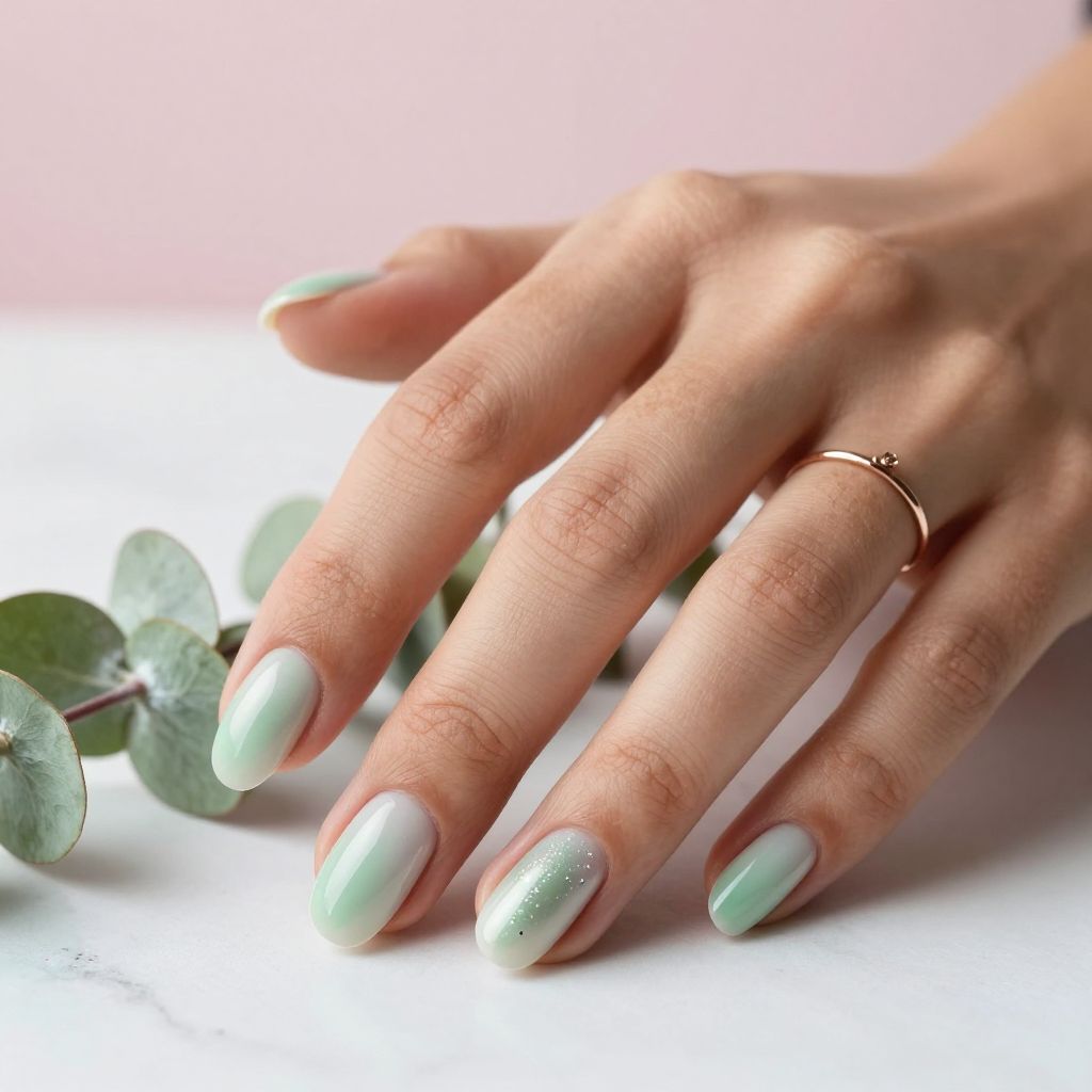 Soft Green Aura Nails