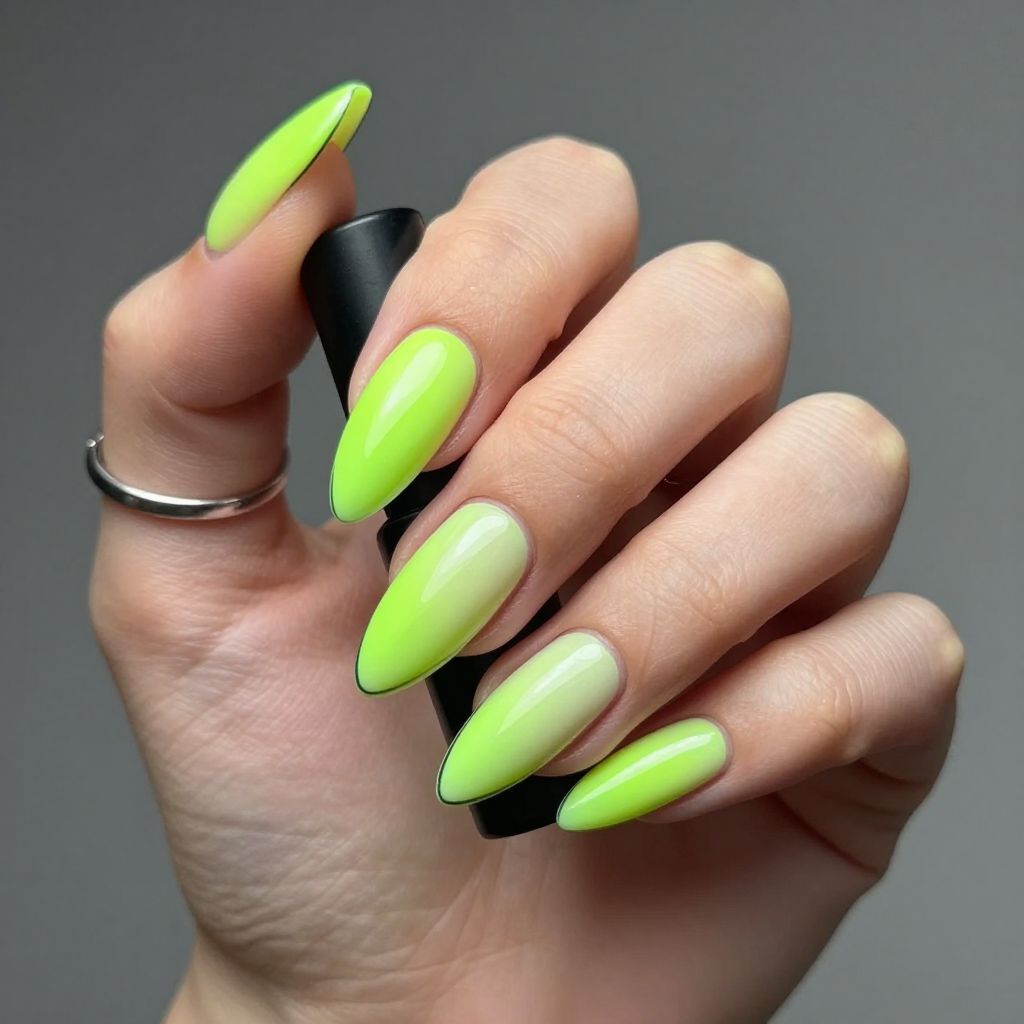 Neon lime nails with black outline detail