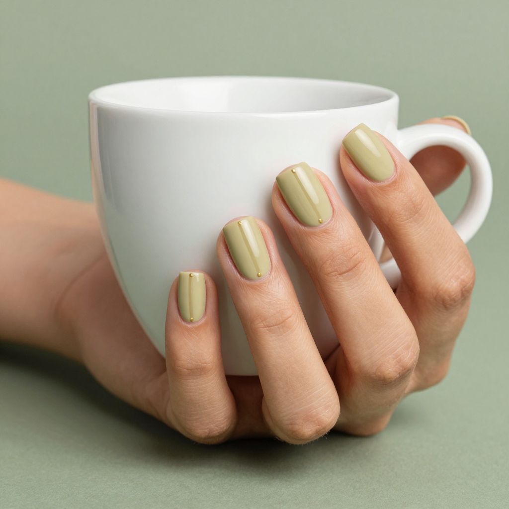 Matte olive nails with glossy stripe detail
