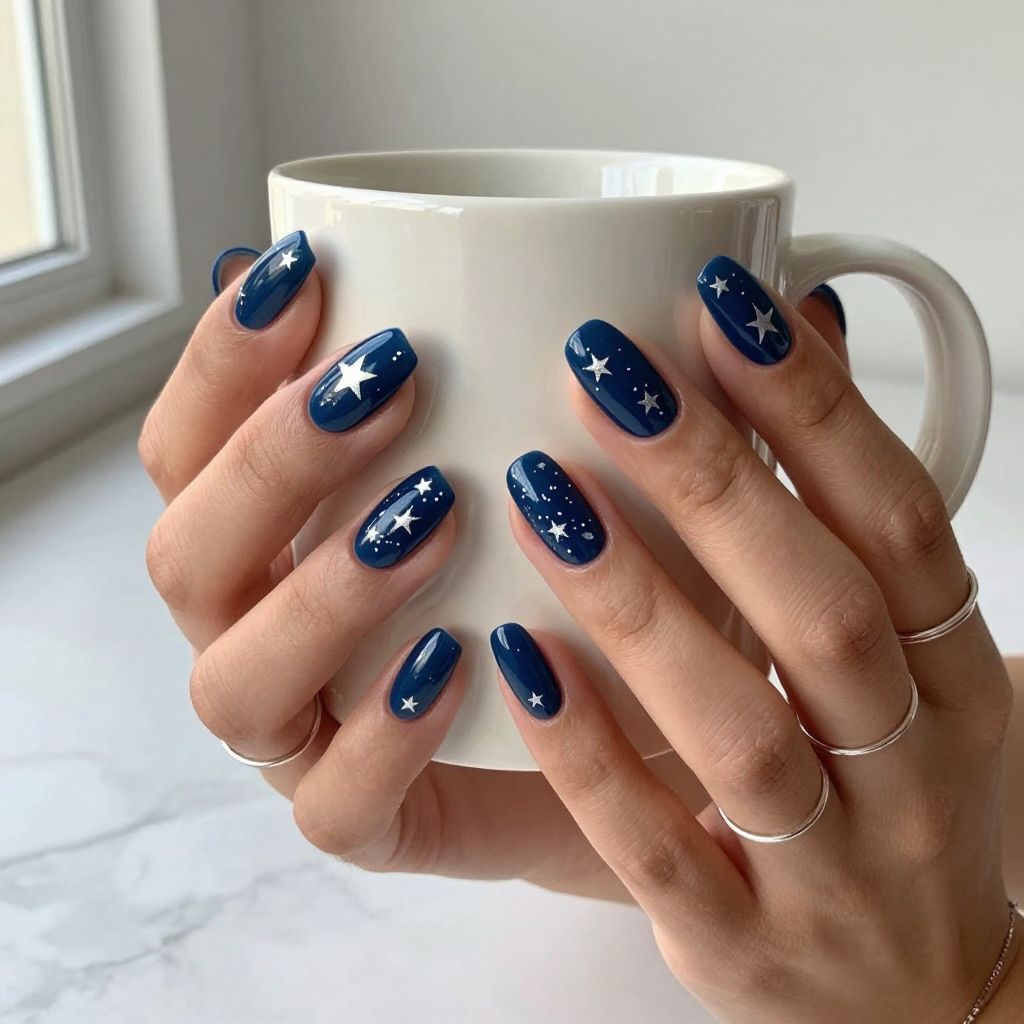 Midnight Blue Constellation Nails