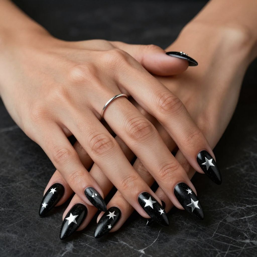 Black Velvet Star Nails