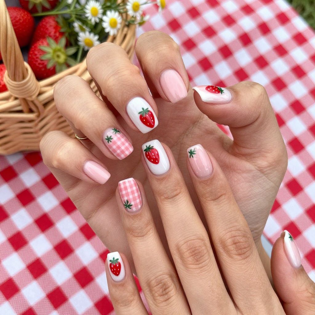 Strawberry Picnic Nails