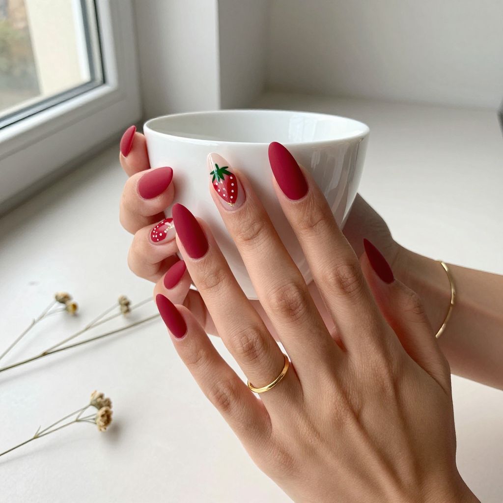 Matte Strawberry Velvet Nails