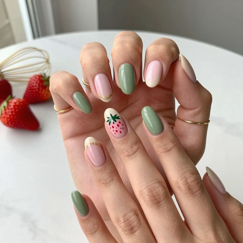 Strawberry Matcha Nails