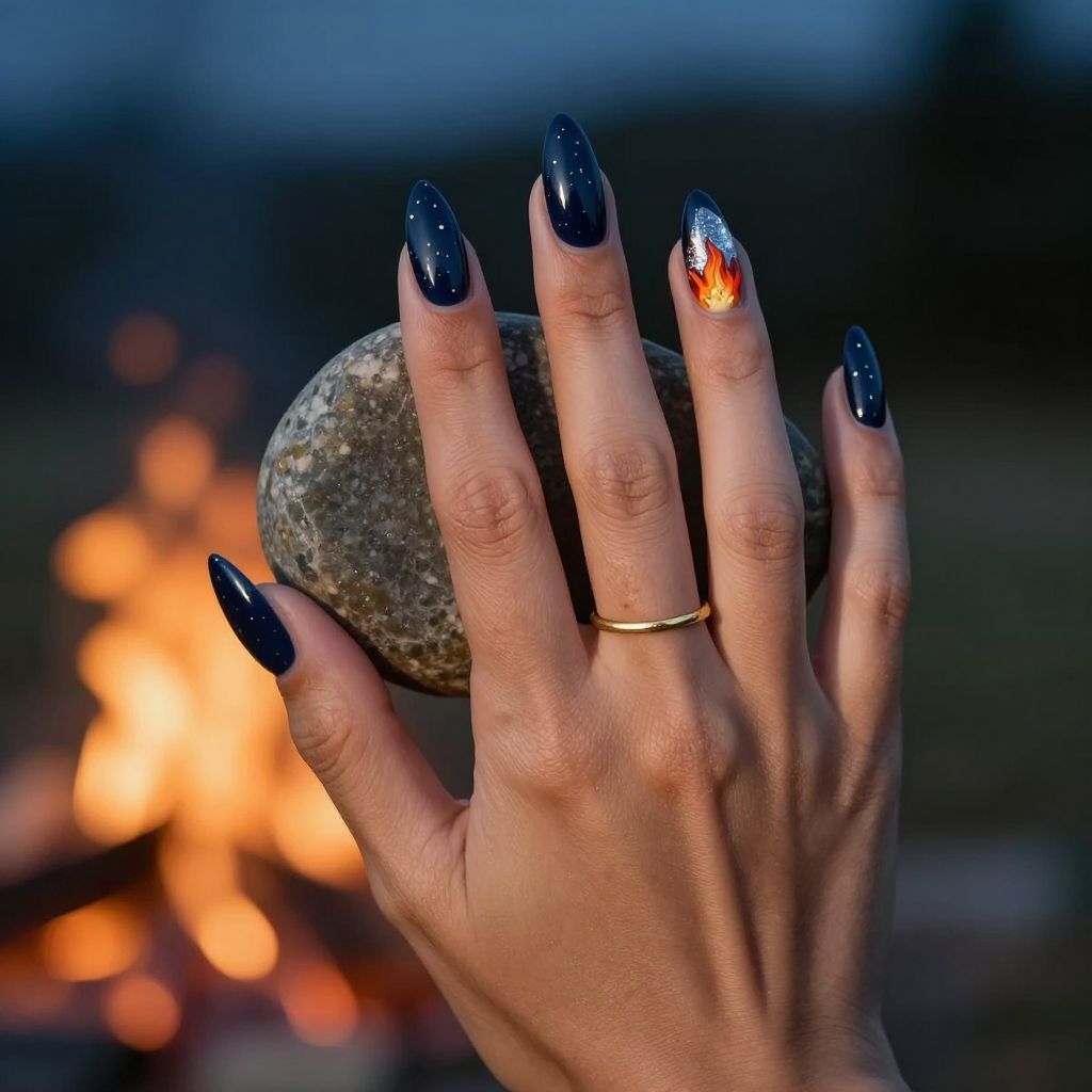 Starry campfire night acrylic nails