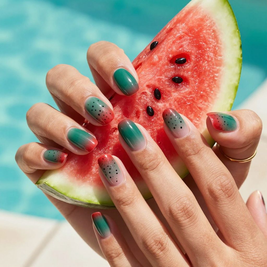 Watermelon inspired acrylic nails