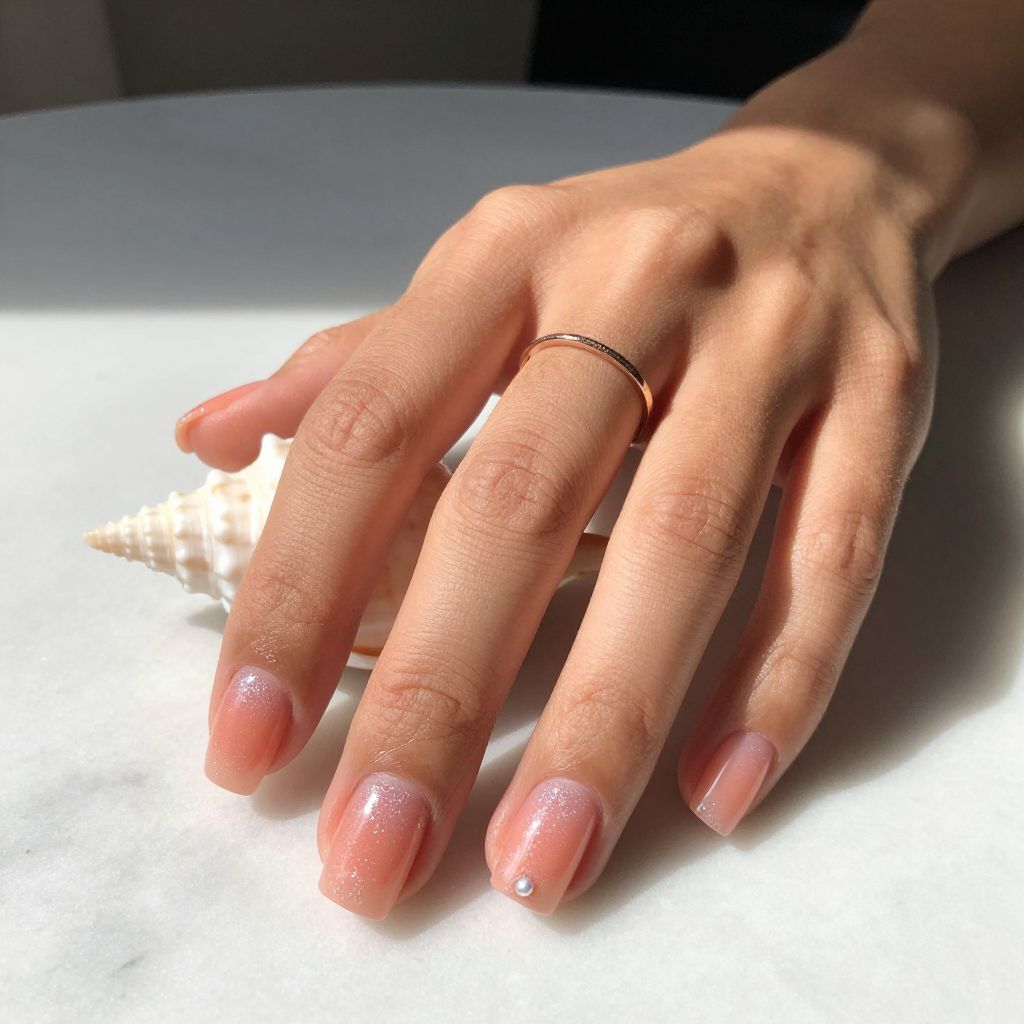 Coral glitter fade acrylic nails