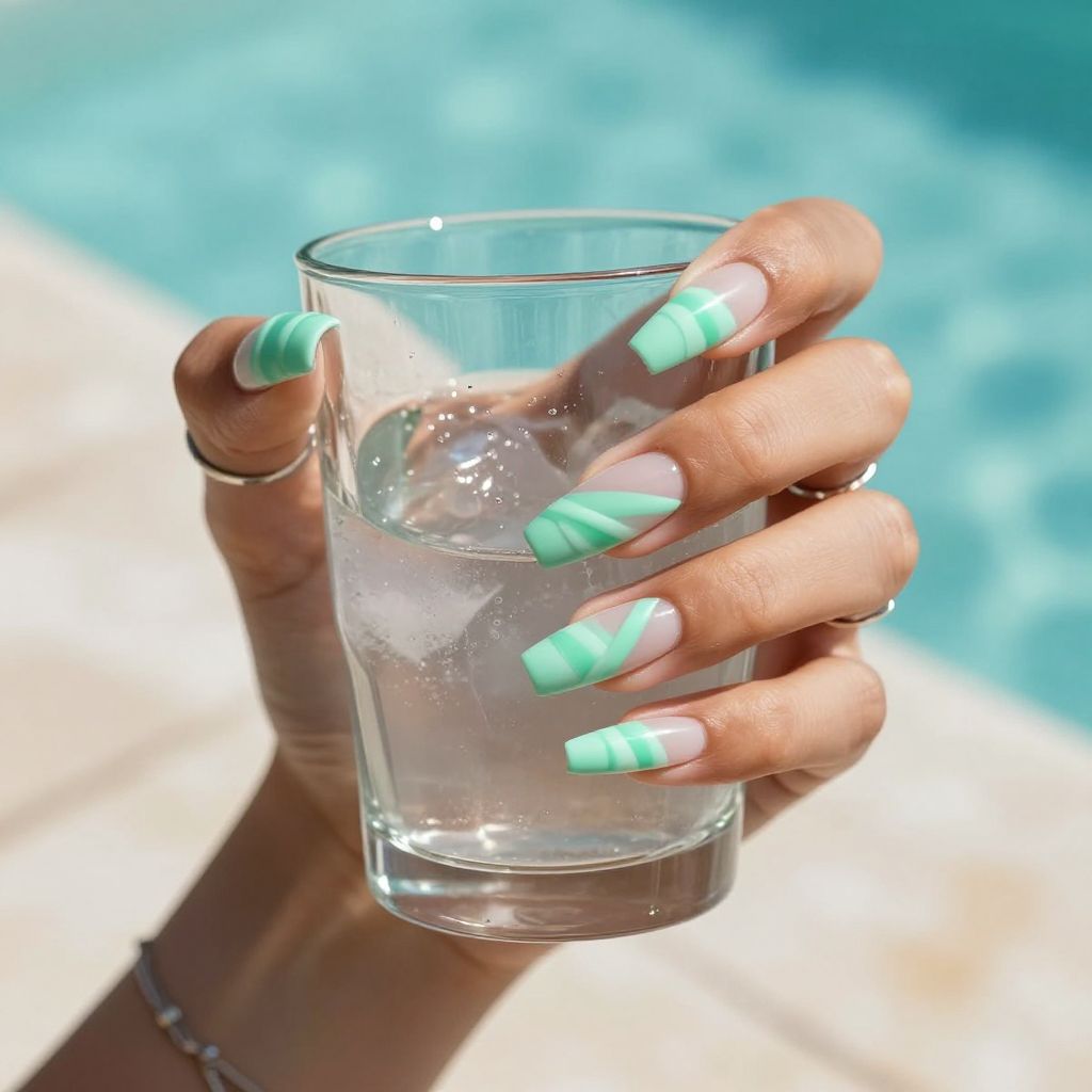 Mint negative space stripe acrylic nails