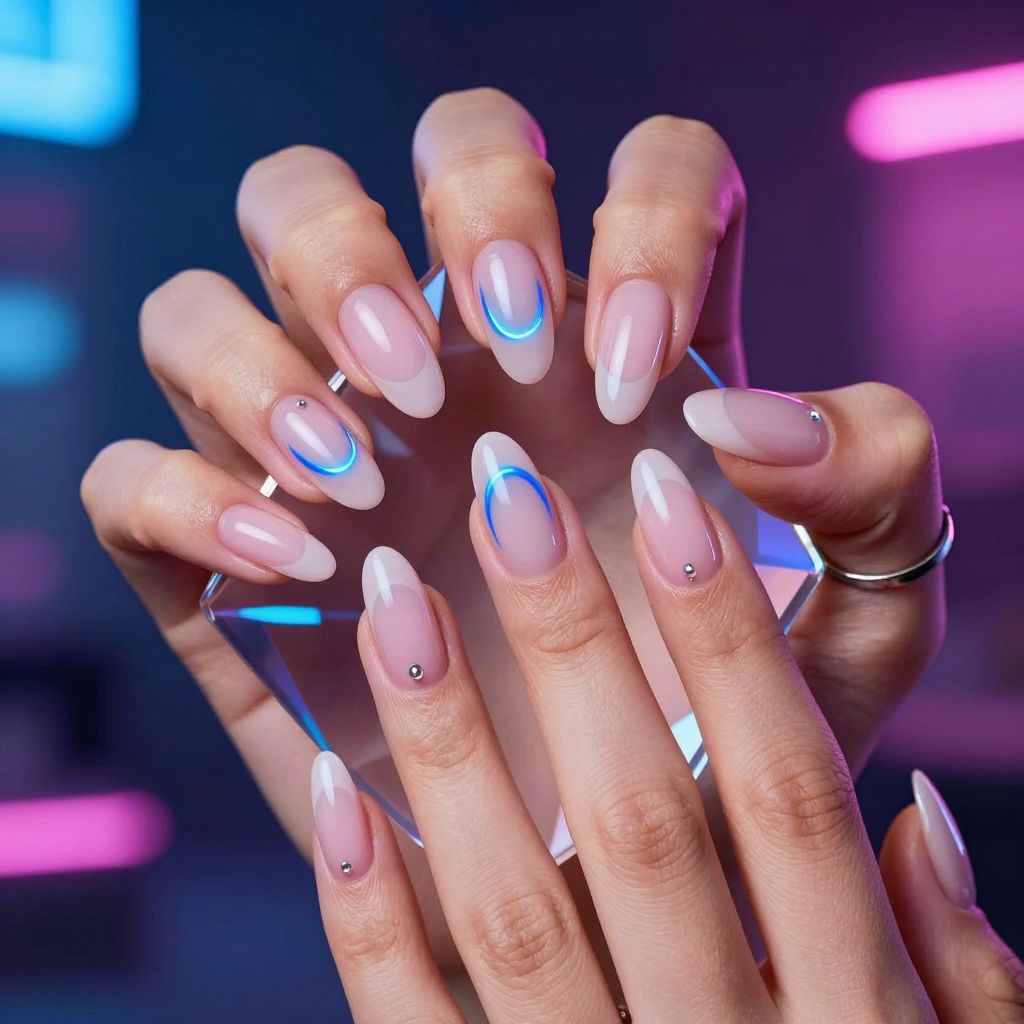 Electric chrome aura acrylic nails