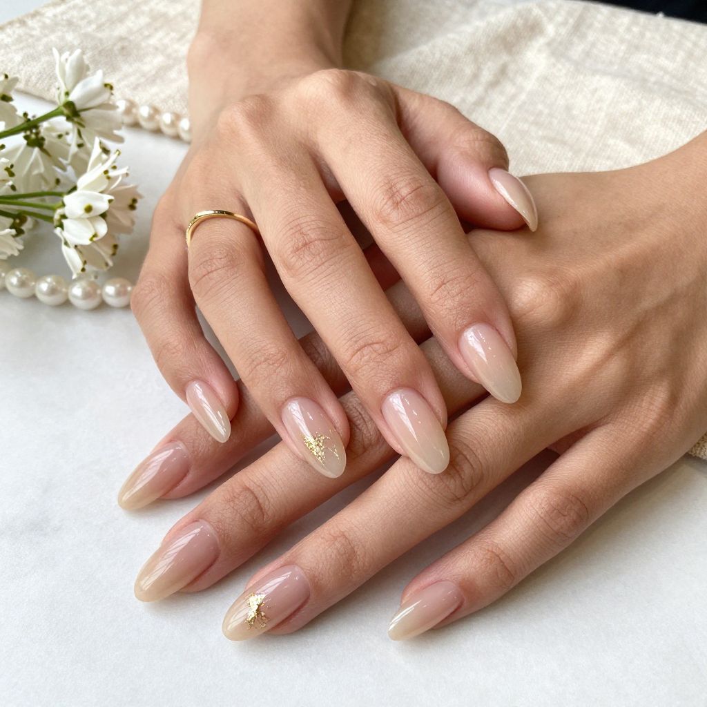 Milky Peach Almond Nails