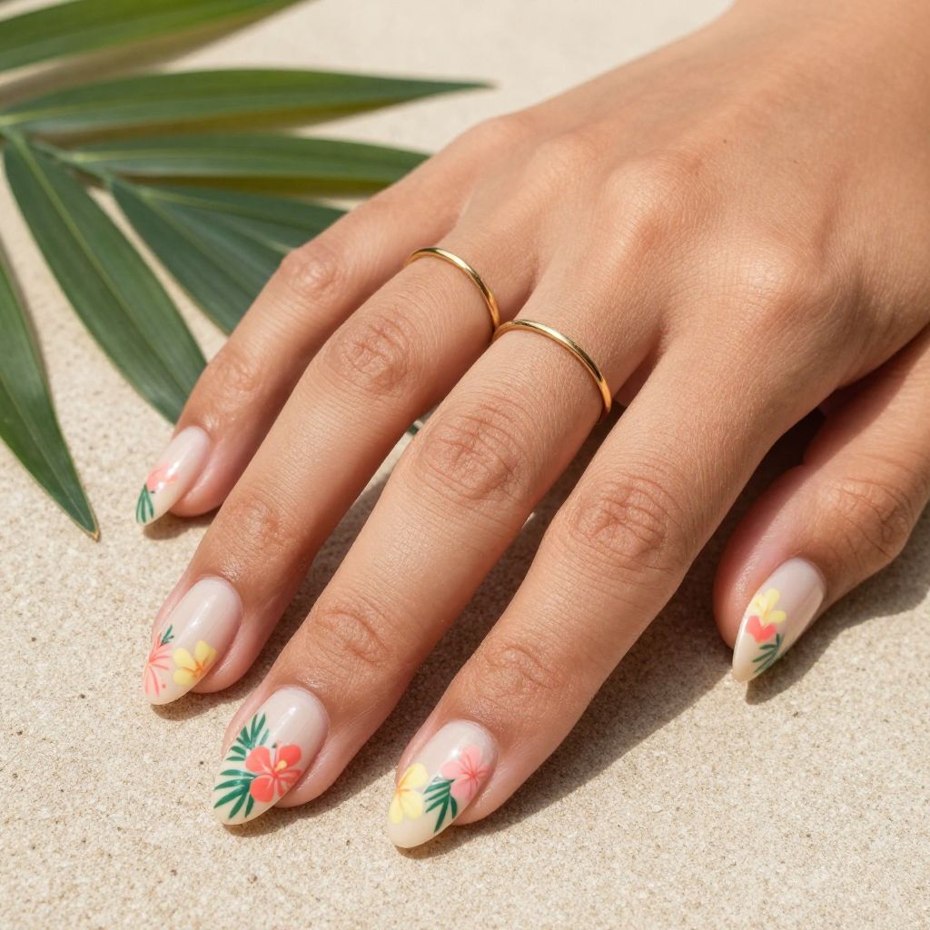 Tropical Floral Almond Nails