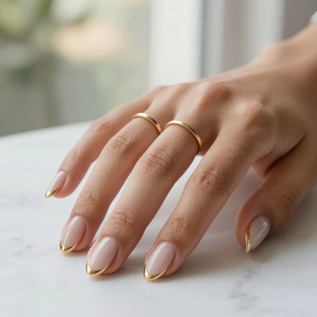 Minimal Gold Line Almond Nails