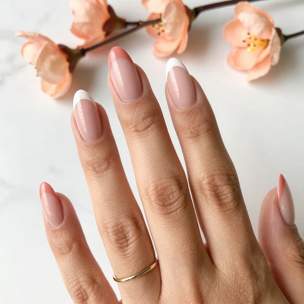 Coral French Almond Nails